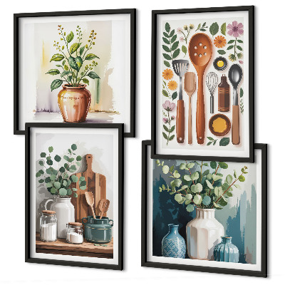 Composizione di 4 quadri Accessori da cucina a base vegetale
