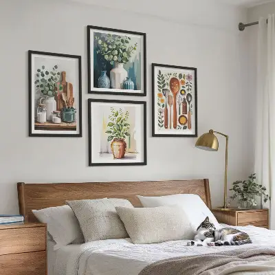 Set di 4 quadri decorazione da parete con accessori da cucina a base vegetale