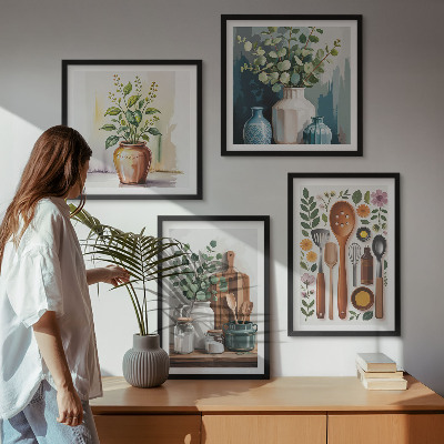 Composizione di 4 quadri Accessori da cucina a base vegetale