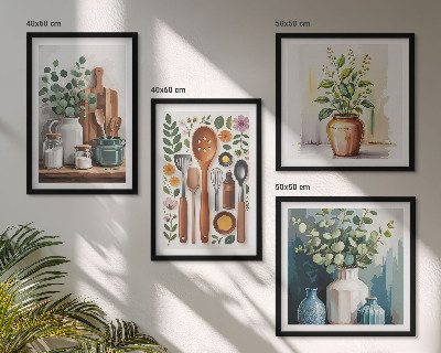 Composizione di 4 quadri Accessori da cucina a base vegetale