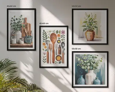 Set di 4 quadri decorazione da parete con accessori da cucina a base vegetale