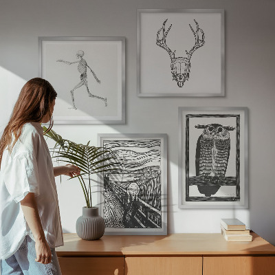 Polittico con cornice Ispirazione Urlo Teschio Gufo