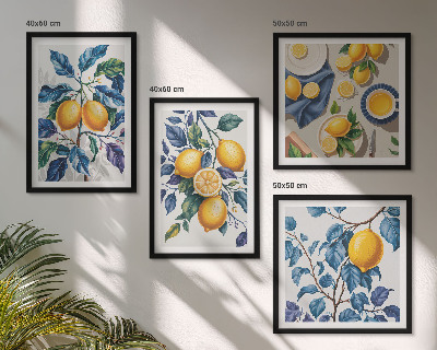 Composizione di 4 quadri Rami di limone con foglie blu