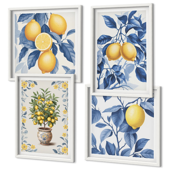 Polittico con cornice Rami di limone con foglie blu