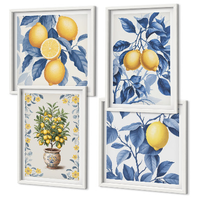 Polittico con cornice Rami di limone con foglie blu