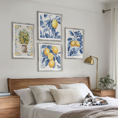 Polittico con cornice Rami di limone con foglie blu