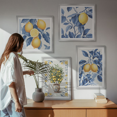 Polittico con cornice Rami di limone con foglie blu