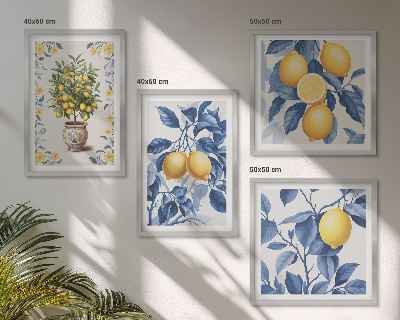 Polittico con cornice Rami di limone con foglie blu