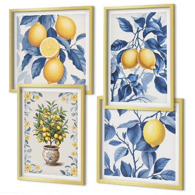 Polittico con cornice Rami di limone con foglie blu