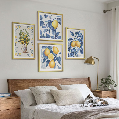 Polittico con cornice Rami di limone con foglie blu
