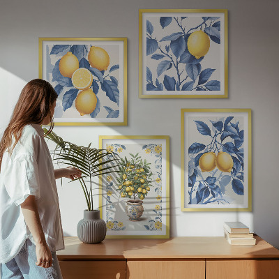 Polittico con cornice Rami di limone con foglie blu