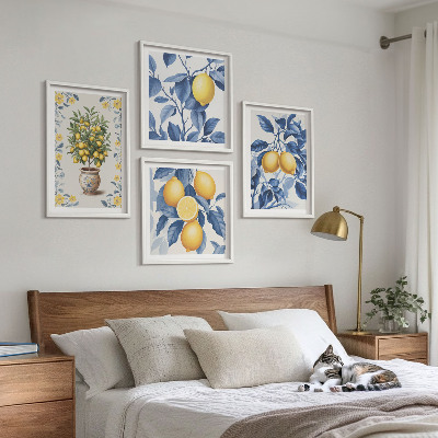 Polittico con cornice Rami di limone con foglie blu