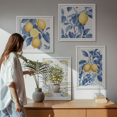 Polittico con cornice Rami di limone con foglie blu