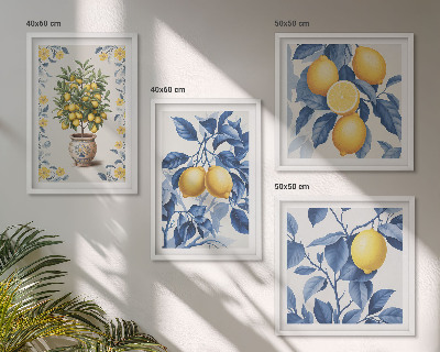 Polittico con cornice Rami di limone con foglie blu