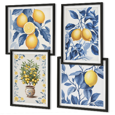 Polittico con cornice Rami di limone con foglie blu
