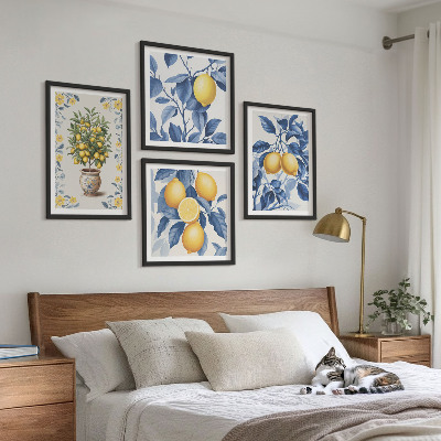 Polittico con cornice Rami di limone con foglie blu