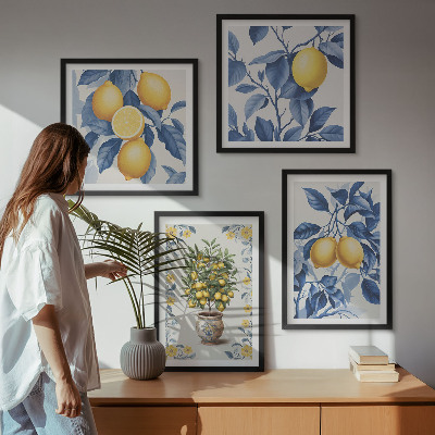 Polittico con cornice Rami di limone con foglie blu