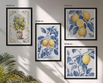 Polittico con cornice Rami di limone con foglie blu