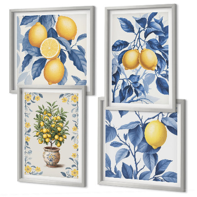 Polittico con cornice Rami di limone con foglie blu