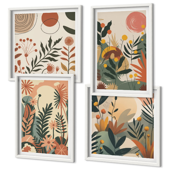 Composizione di 4 quadri Fantasie floreali dai colori pastello
