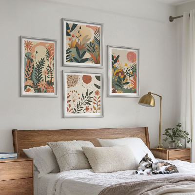 Composizione di 4 quadri Fantasie floreali dai colori pastello