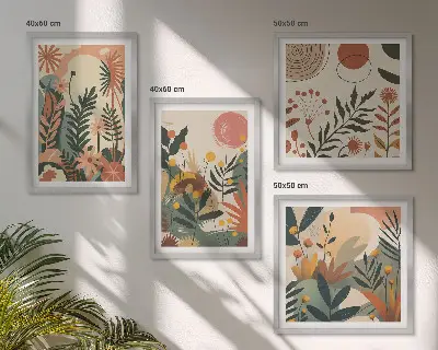 Composizione di 4 quadri con fantasie floreali dai colori pastello