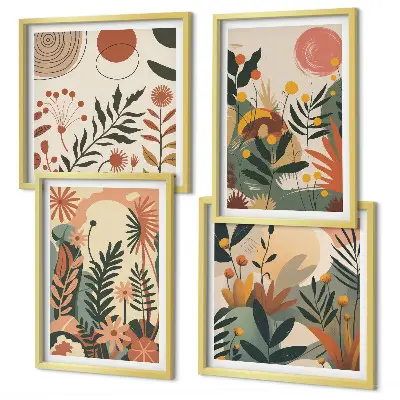 Composizione di 4 quadri con fantasie floreali dai colori pastello
