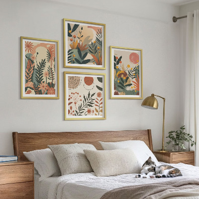 Composizione di 4 quadri Fantasie floreali dai colori pastello