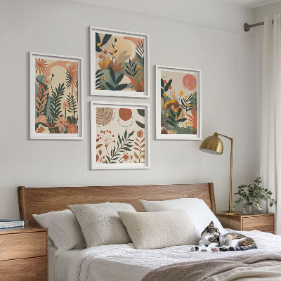 Composizione di 4 quadri Fantasie floreali dai colori pastello
