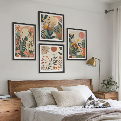 Composizione di 4 quadri Fantasie floreali dai colori pastello