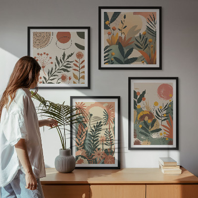 Composizione di 4 quadri Fantasie floreali dai colori pastello