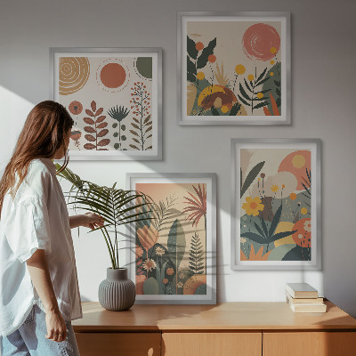 Polittico con cornice motivi caldi in stile boho.