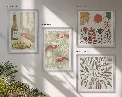 Composizione di 4 quadri con stampa di cocktail rustici ai fiori d'ulivo