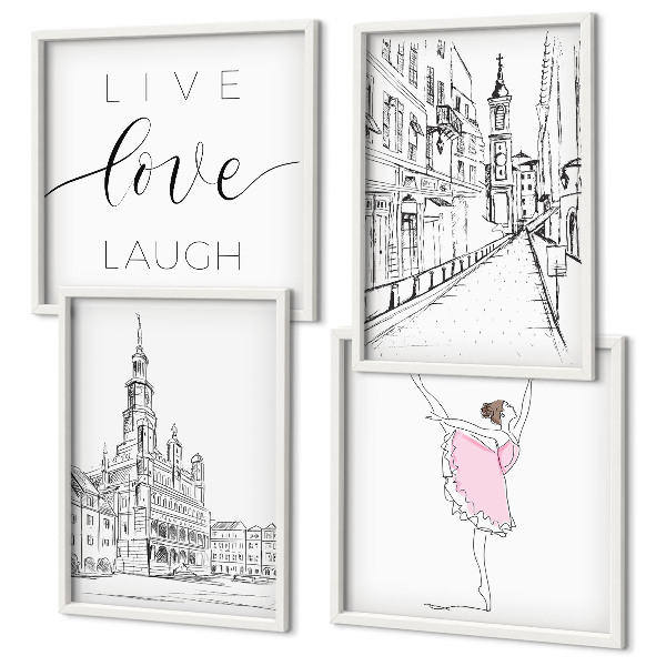 Composizione di 4 quadri Grafica elegante ballerina architettura