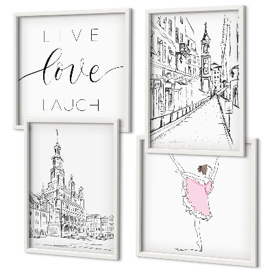 Composizione di 4 quadri Grafica elegante ballerina architettura