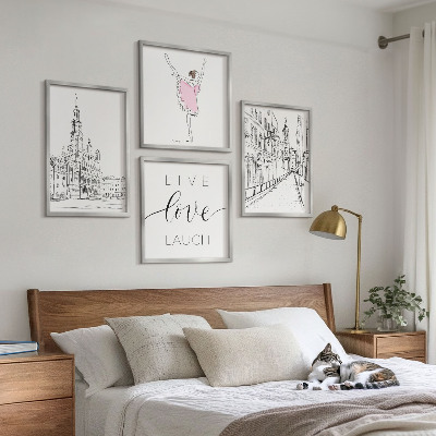 Composizione di 4 quadri Grafica elegante ballerina architettura