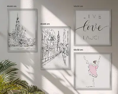Composizione di 4 quadri con grafica elegante di una ballerina e architettura