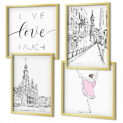 Composizione di 4 quadri Grafica elegante ballerina architettura