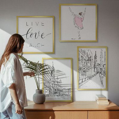 Composizione di 4 quadri Grafica elegante ballerina architettura
