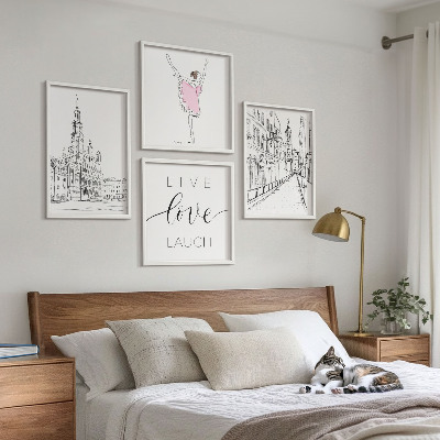 Composizione di 4 quadri Grafica elegante ballerina architettura
