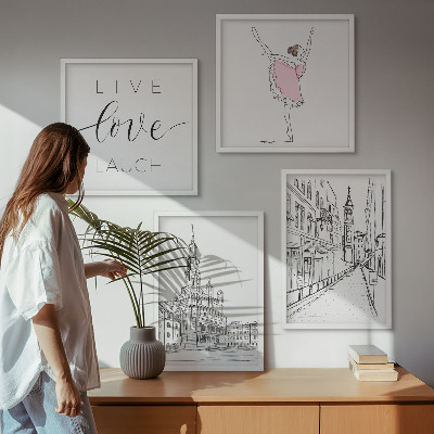 Composizione di 4 quadri Grafica elegante ballerina architettura