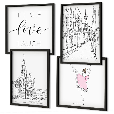 Composizione di 4 quadri Grafica elegante ballerina architettura