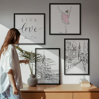 Composizione di 4 quadri Grafica elegante ballerina architettura