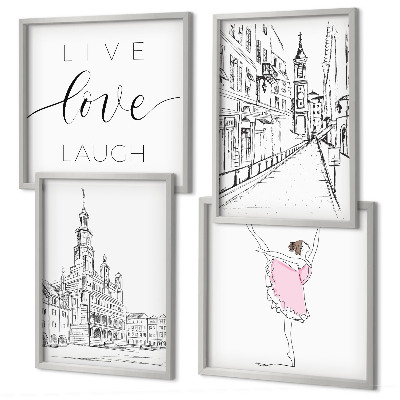 Composizione di 4 quadri Grafica elegante ballerina architettura