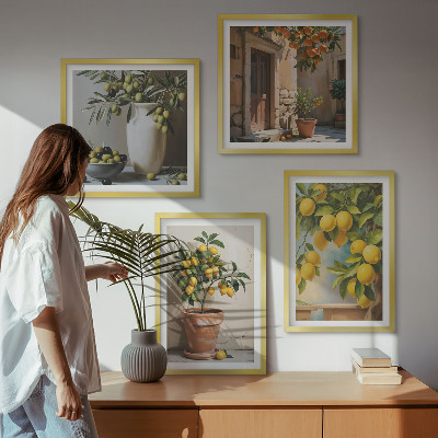 Composizione di 4 quadri Alberi di limoni in vaso