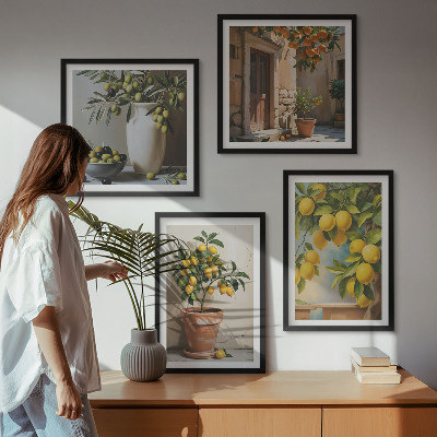 Composizione di 4 quadri Alberi di limoni in vaso
