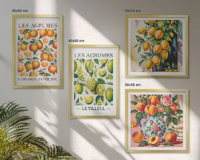 Polittico con cornice con agrumi freschi e colorati
