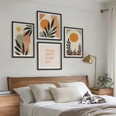 Composizione di 4 quadri con motivi vegetali astratti
