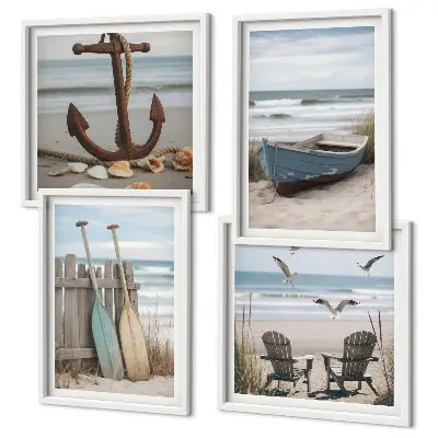 Polittico con cornice paesaggio marino con spiagge estive