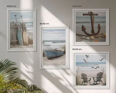 Polittico con cornice paesaggio marino con spiagge estive